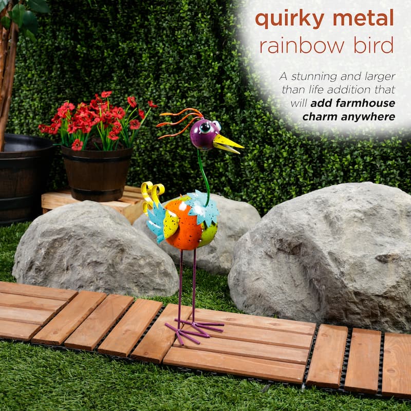 Quirky Metal Rainbow Bird Decor