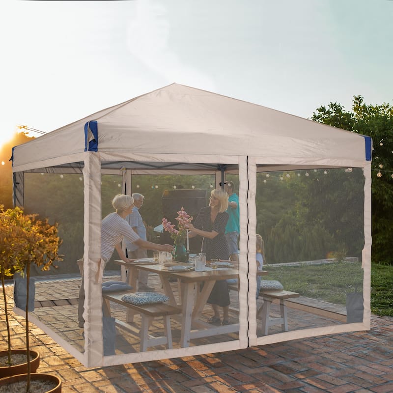 Aoodor 12'x12' Pop Up Canopy Tent with Removable Mesh Sidewalls, Portable Instant Shade Canopy with Roller Bag