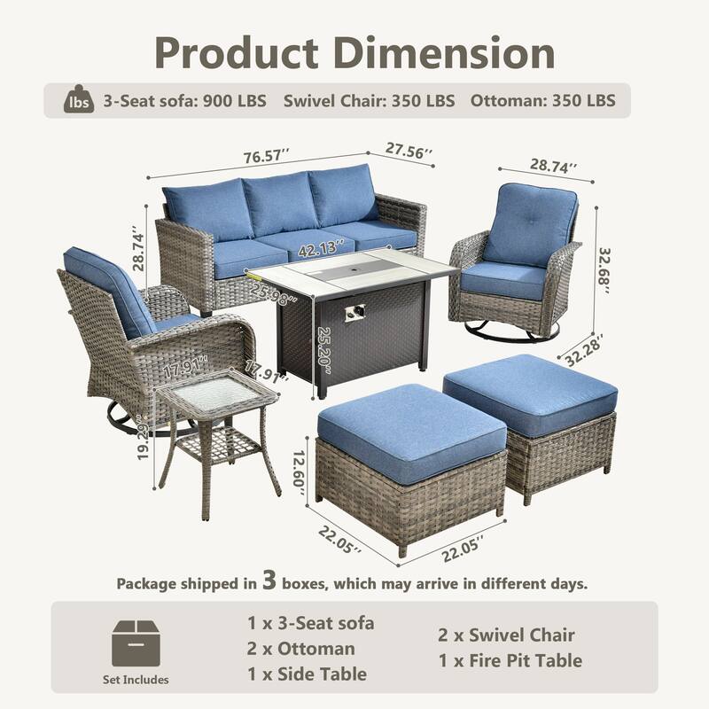 OVIOS 7-piece Patio Wicker Swivel Rocking Chair Set With Fire Pit