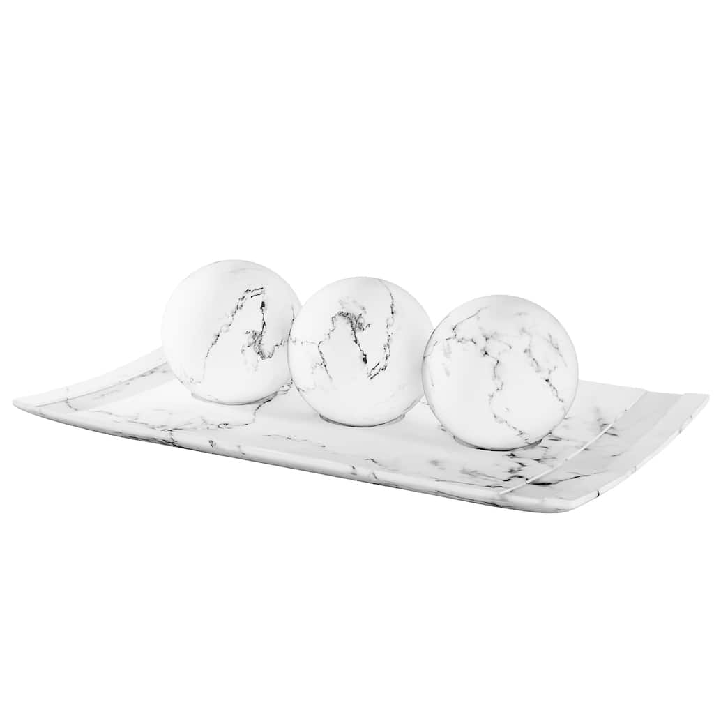 Creative Scents White Marble Home Decor Tray and Orb Set