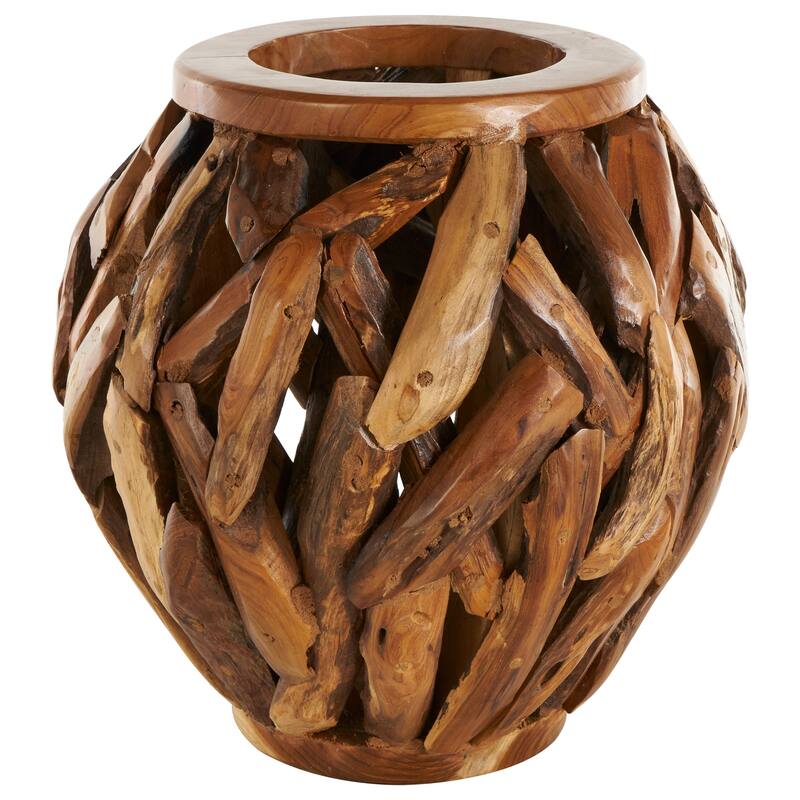 Brown Teak Wood Handmade Live Edge Tree Branch Pot Vase