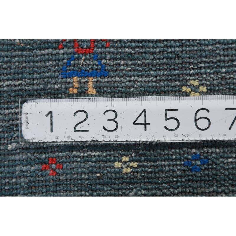 Hand Knotted Oriental Viscose Silk Carpet Tribal Stripe Navy Blue & Blues Gabbeh Area Rug - 11' 5'' X 8' 7''