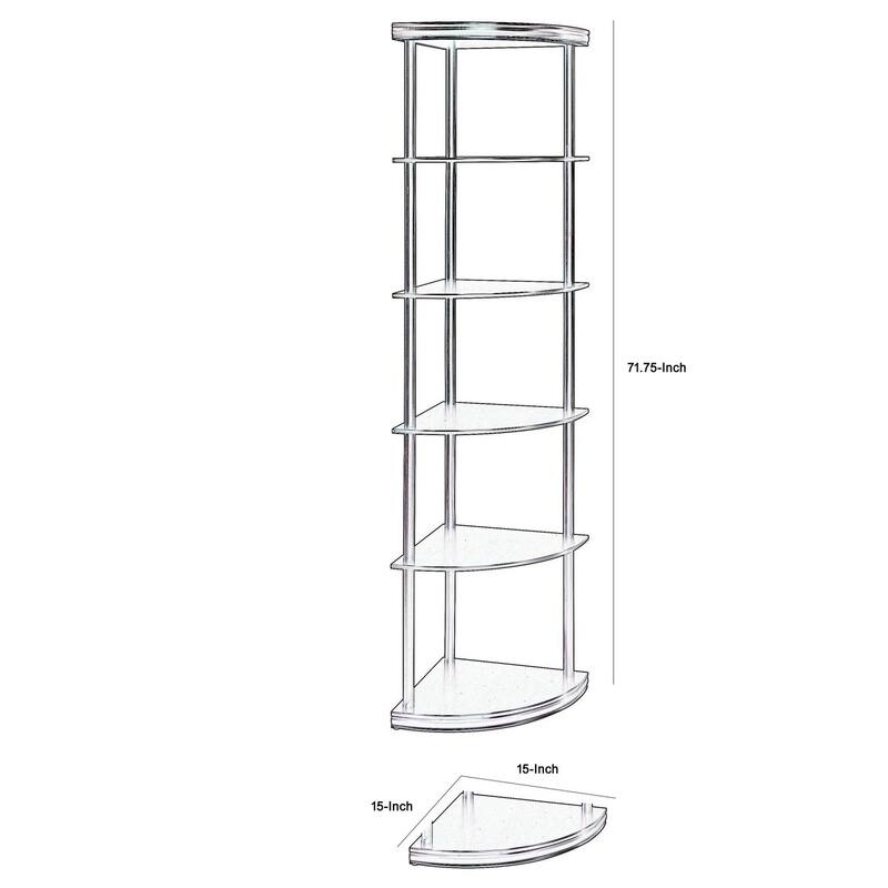 Illuminating corner bookcase with five pie-shaped shelves, Brown - 71.75 H x 15.75 W x 15.75 L Inches