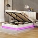 preview thumbnail 28 of 34, PU Leather Upholstered Platform Bed with Hydraulic Storage System,LED Light,Sockets and USB Ports White - Queen