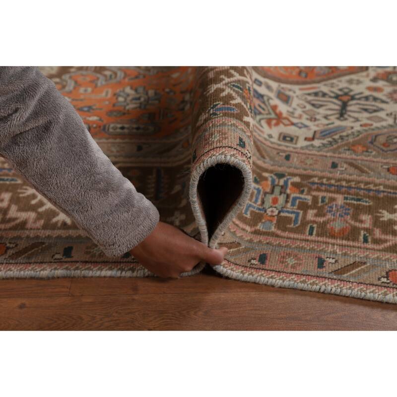 Geometric Tabriz Area Rug Orange Handmade Wool Carpet - 6'5"x 9'5"