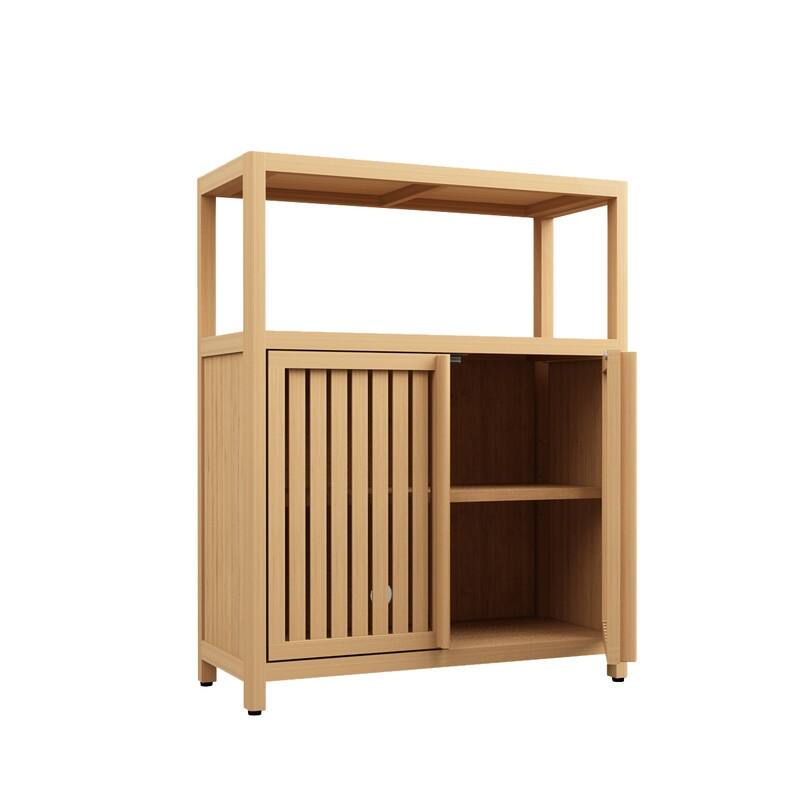 Bamboo storage cabinet, freestanding bathroom cabinet with 2 louvered doors, floor-standing cabinet