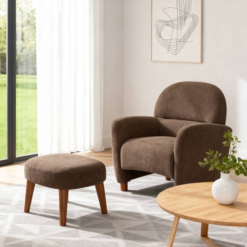 Modern Lazy Chair with Footrest Ottoman - Upholstered Leisure Sofa Chair, Reading Corner Chair for Small Space