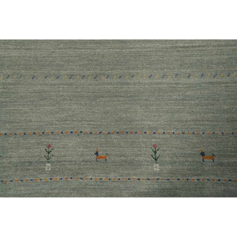 Hand Knotted Oriental 100% Wool Carpet Tribal Animal Pictorial Green Gabbeh Area Rug - 9' 9'' X 6' 7''