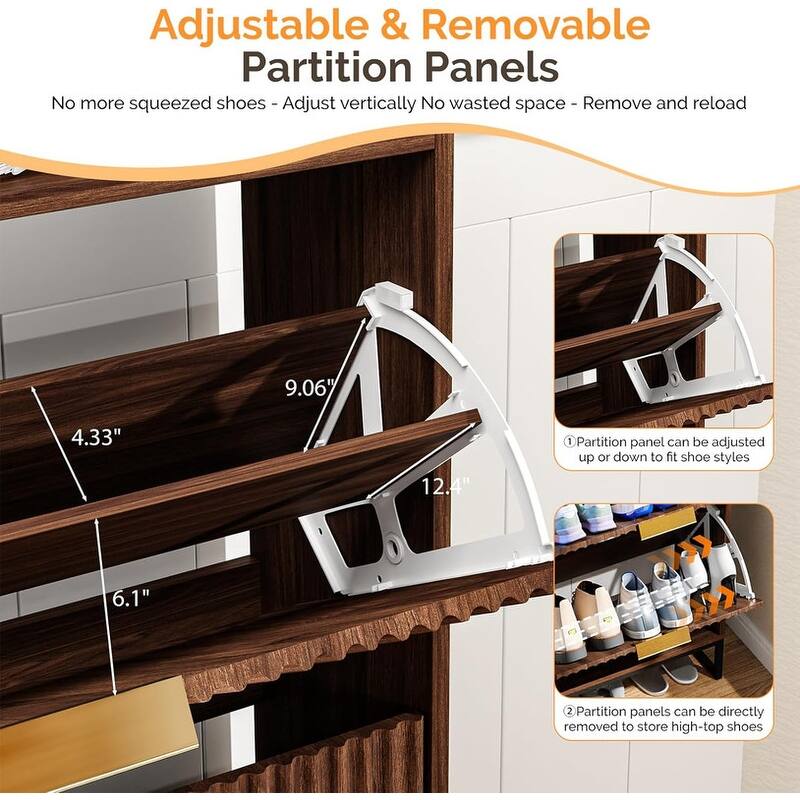 47.2 Inch Wide Slatted 4 Flip Drawers 1 Compartment Storage LED Light Shoe Cabinet