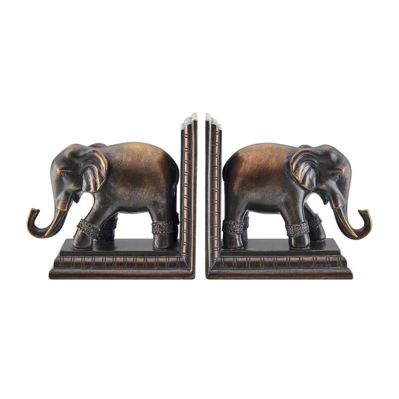 Danya B. Ornate Elephants Polyresin Bronze Patina Finish Bookend Set of 2
