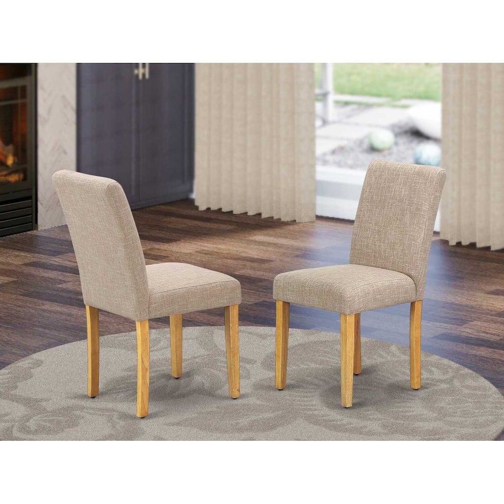 Parsons Dining Chairs Set of 2 - Modern Fabric Accent Chairs - Light Fawn Color - Solid Wood Legs