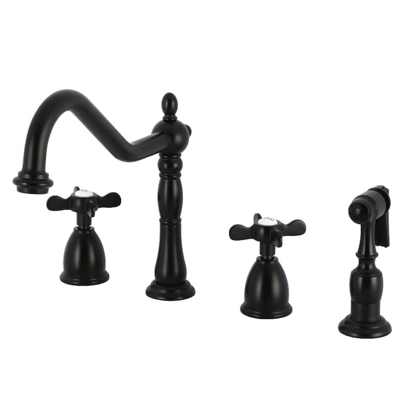 Kingston Brass Heritage Cross Kitchen Faucet with Side Spayer - Matte Black
