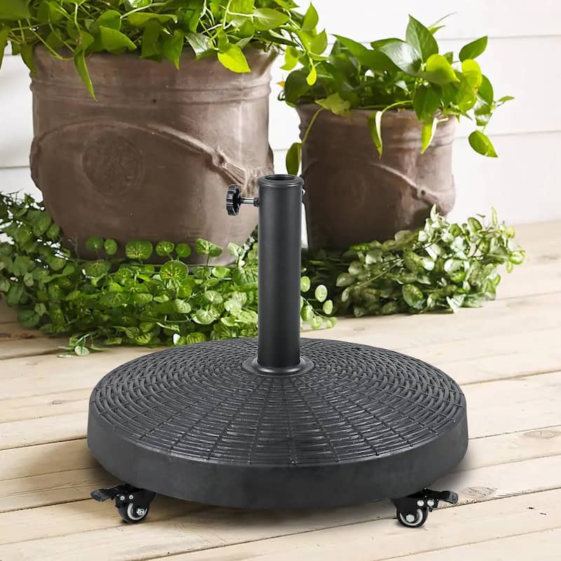 Free Standing Round Patio Umbrella Base with Wheels - Black