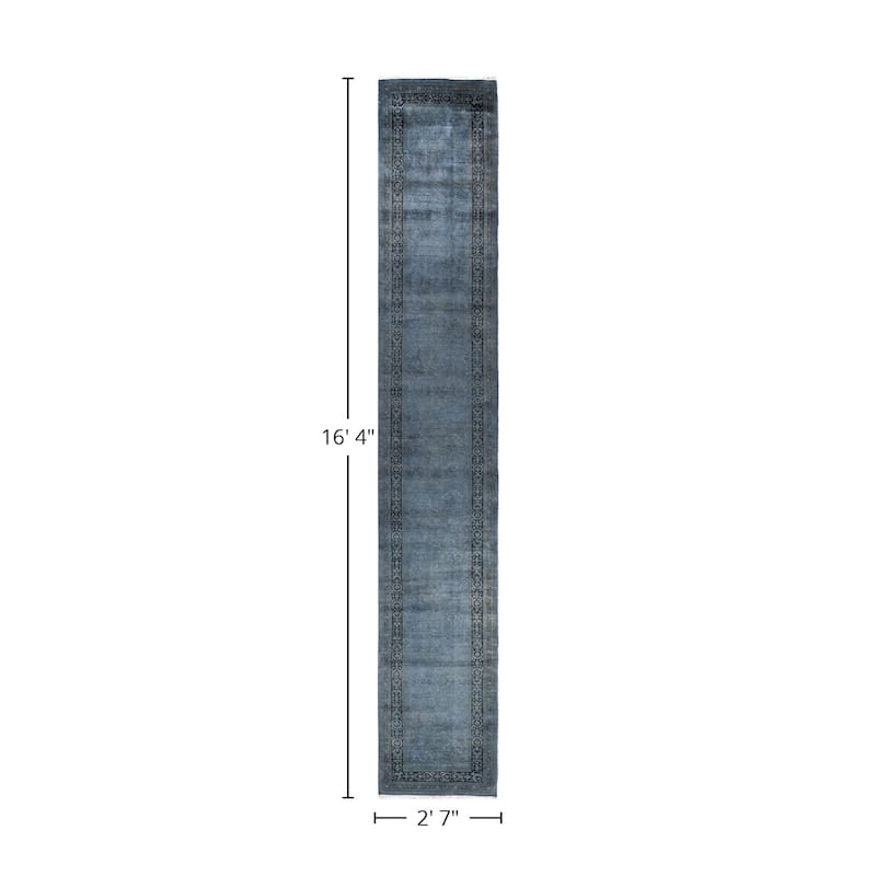 Overton Hand Knotted Wool Vintage Inspired Modern Contemporary Overdyed Gray Runner Rug - 2' 7" x 16' 4"