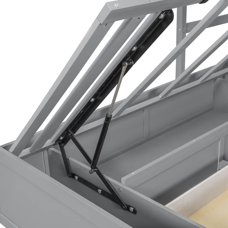 Roomfitters Twin Bunk Bed with Hydraulic Lift, Wardrobe, Storage Shelves and Drawers,