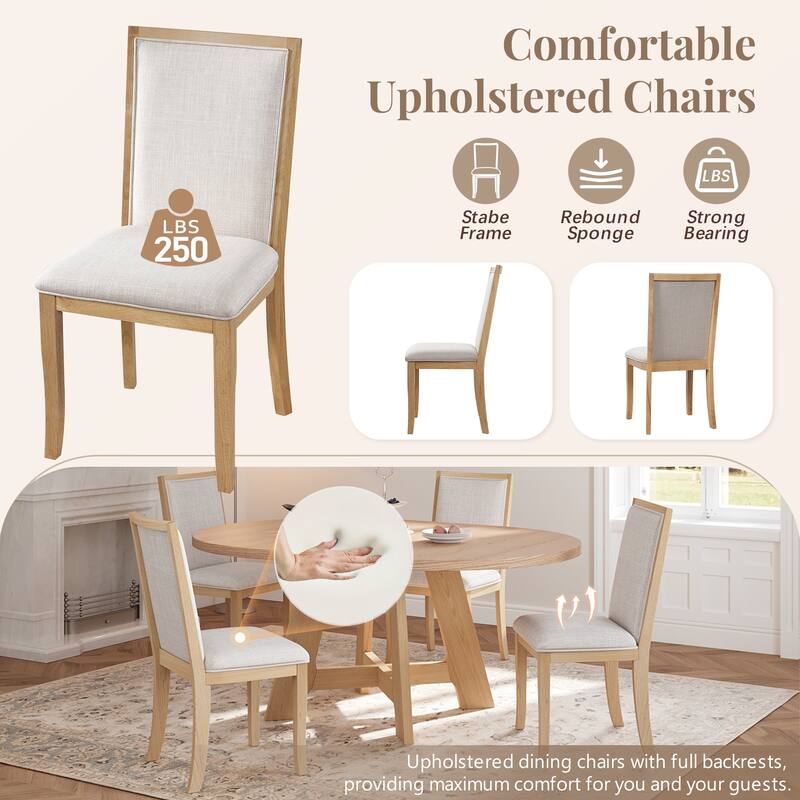 Roomfitters 5-Piece Extendable Round Dining Table Set with Removable Leaf and 4 Upholstered Chairs