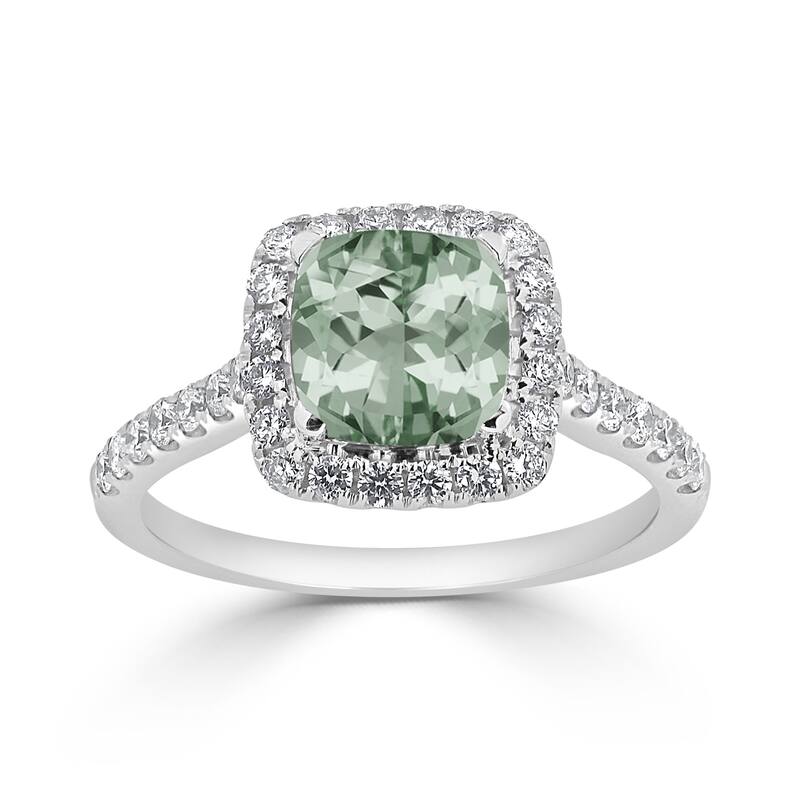 Auriya 3/4ct Cushion-cut Green Amethyst and Halo Diamond Engagement Ring 1/2cttw 14k Gold
