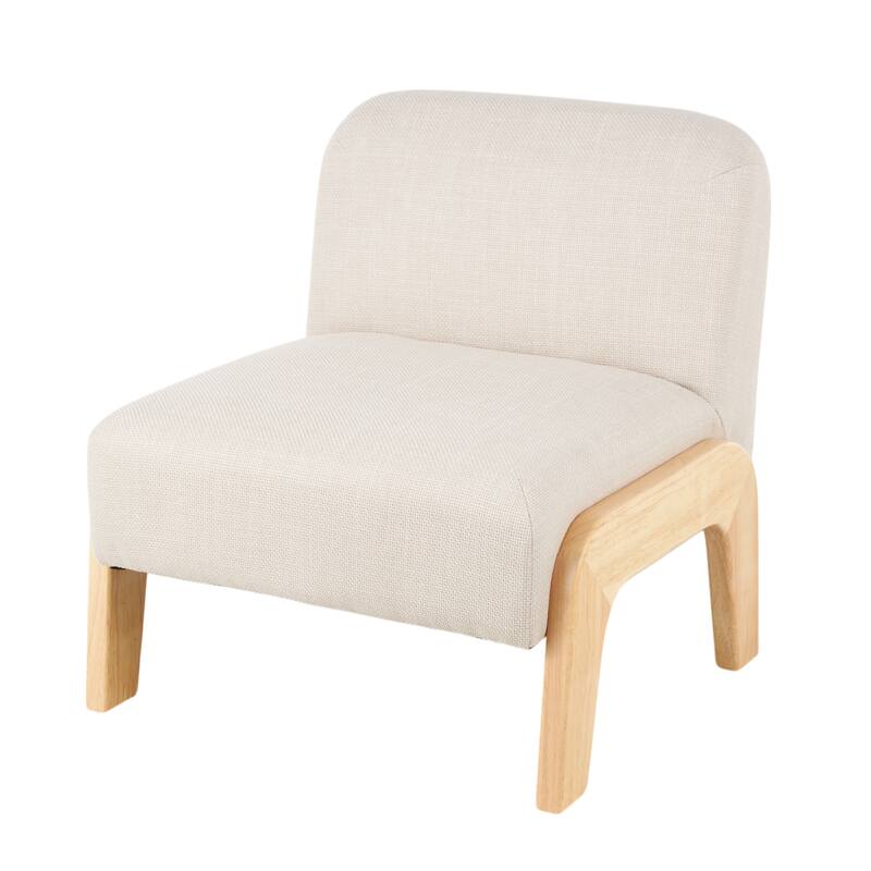 Beige Polyester Square Boucle Living Room Accent Chair with Brown Wooden Legs