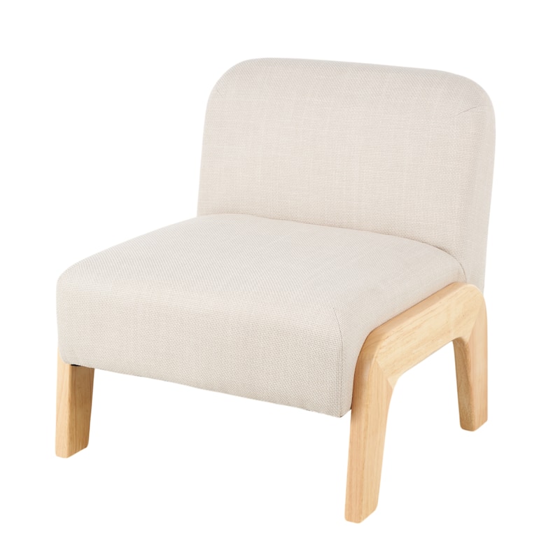 Polyester Square Boucle Accent Chair with Brown Wooden Legs - Beige - Roche River Decor