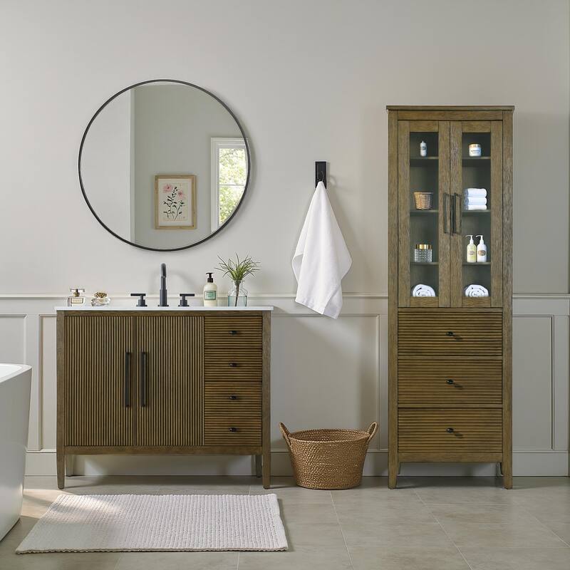 Kensington 16-28 Inch Bath Storage Glass Cabinet