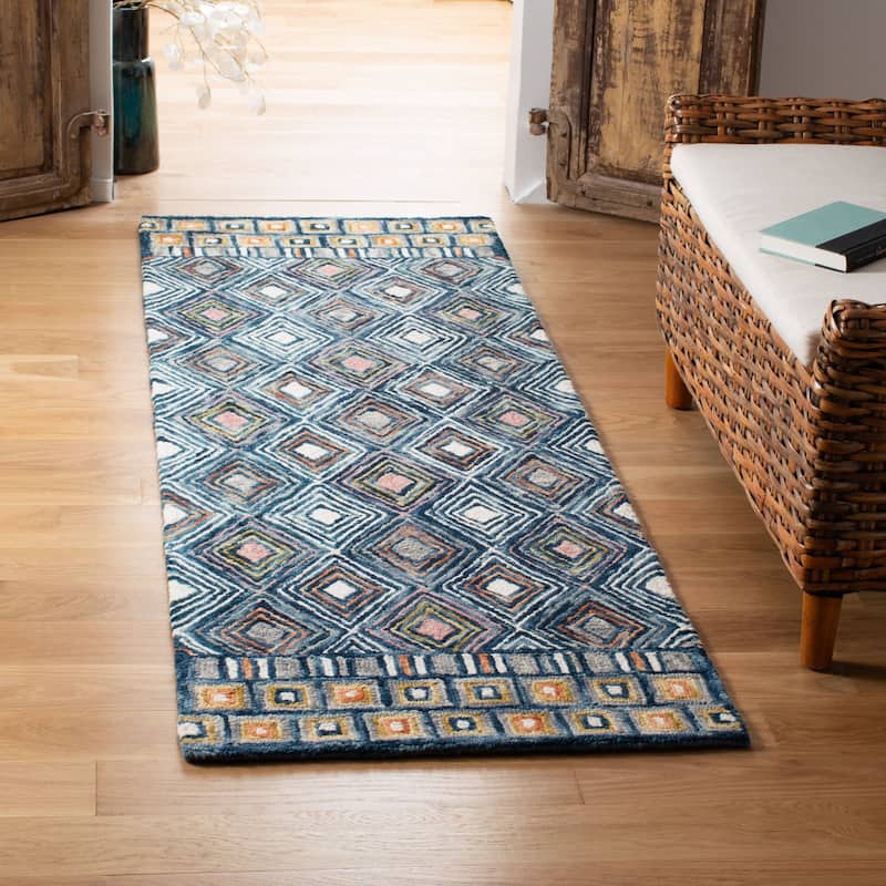 SAFAVIEH Handmade Aspen Tahereh Bohemian & Eclectic Tribal Wool - 2' 3" x 7' - Blue/Gold - Runner