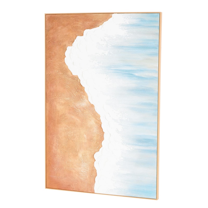 Canvas Landscape Abstract Ocean Wave Living Room Framed Wall Art - Blue - Roche River Decor