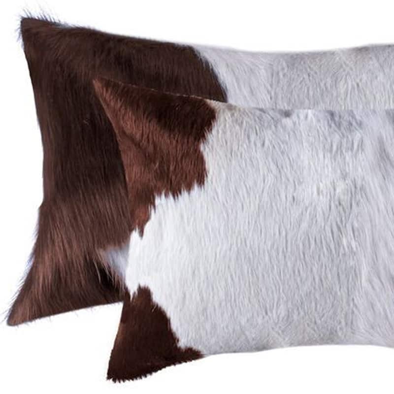 HomeRoots Set of Two 12" X 20" Brown and White Genuine Cowhide Throw Pillows
