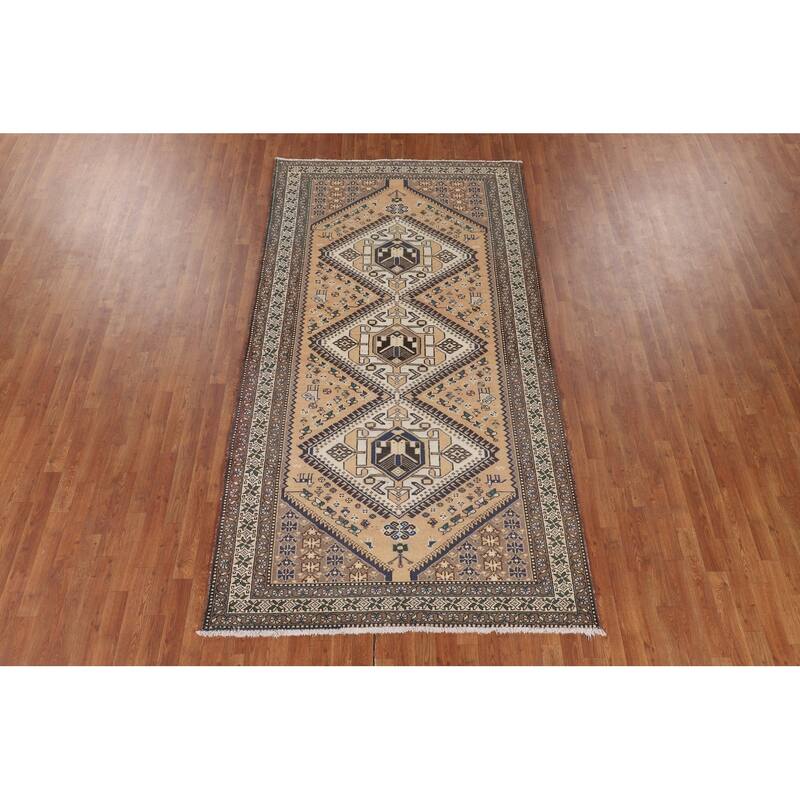Tribal Geometric Bakhtiari Persian Vintage Rug Handmade Wool Carpet - 5'3" x 9'10"