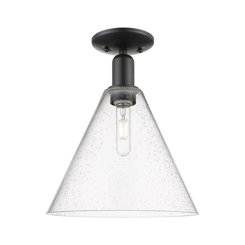 Innovations Lighting Endless Possibilities Arcadia - Berkshire Glass - 1 Light 12" Semi-Flush Mount - Seedy/Matte Black