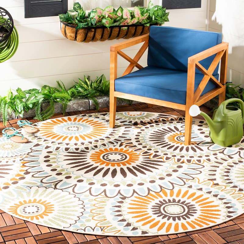 SAFAVIEH Veranda Sissy Indoor/ Outdoor Waterproof Patio Backyard Rug - 3' x 3' Round - Cream/Chocolate