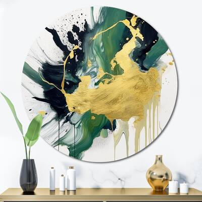 Designart "Green and Yellow Splash" Fractals Metal Circle Wall Decor