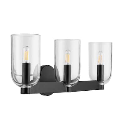 Prominence Home Hansley Matte Black 3-Light Bathroom Vanity with Clear Glass