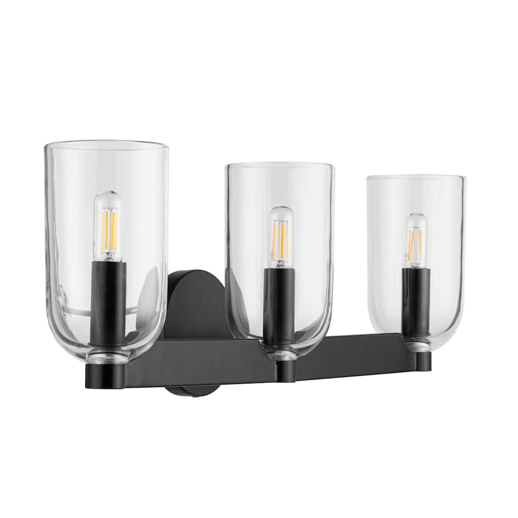 Prominence Home Hansley Matte Black 3-Light Bathroom Vanity with Clear Glass