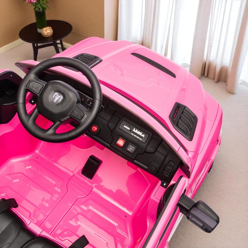 24V Licensed Dodge RAM 2500 Kids Ride On Truck with Remote, 2-Seater, Bluetooth Music, USB/MP3, Dual Motor & Suspension