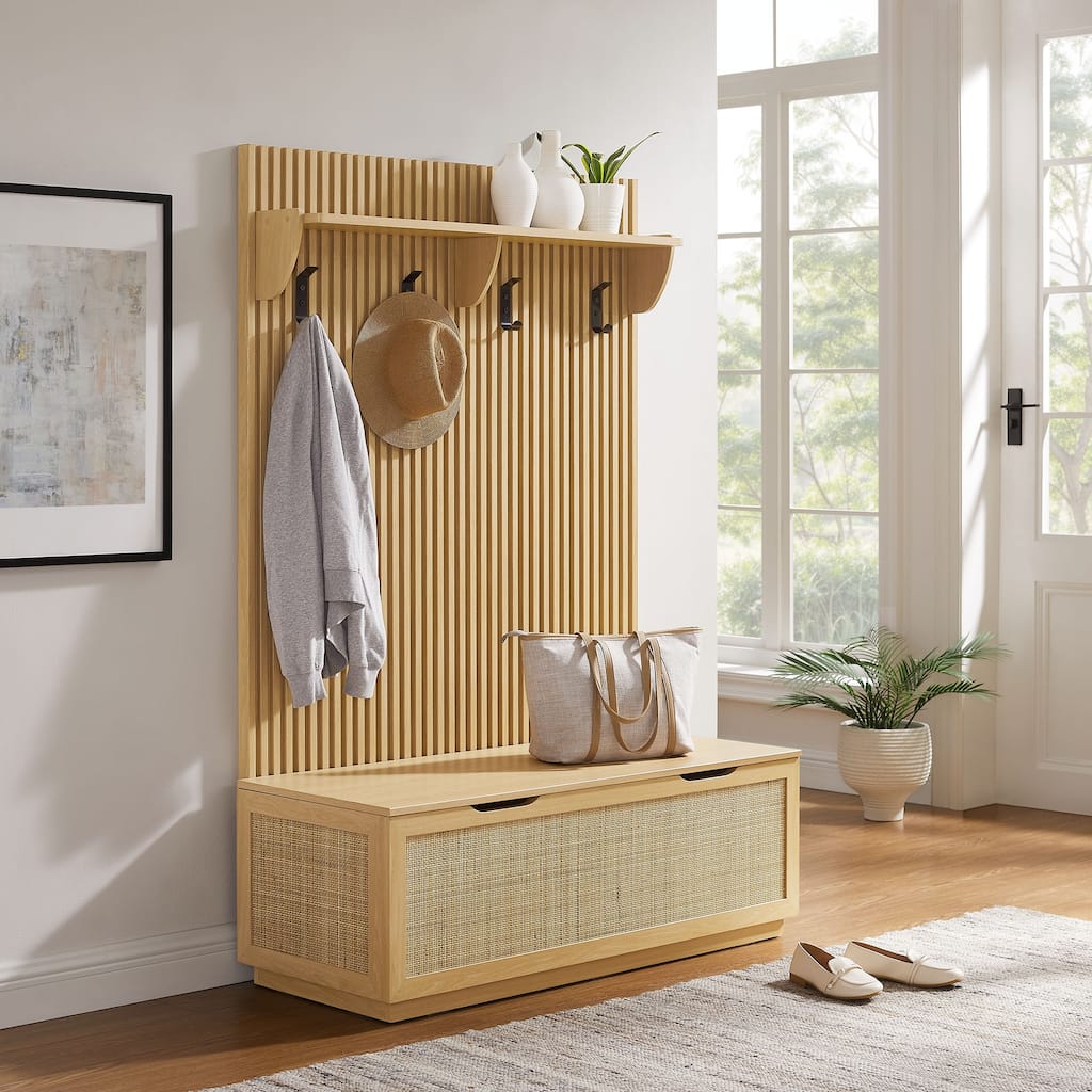 Soma Fluted 3-in-1 Hall Tree With Storage Bench and Coat Rack