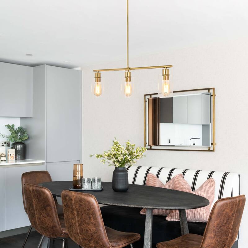 Modern Linear Ceiling Hanging Light 3-Lights Industrial Pendant Light with Adjustable Height for Living Room, Foyer - N/A