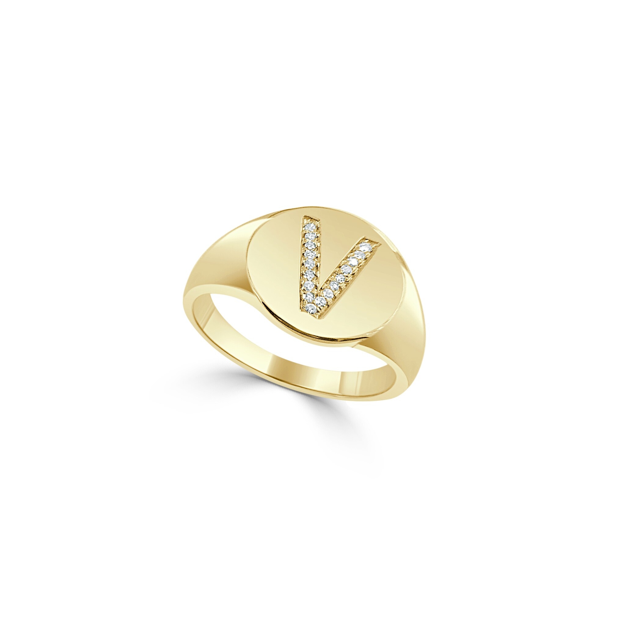 Signet Ring 14k Yellow Gold Diamond Initial V 1 10 Ct Tdw By Joelle Collection Overstock Signet Ring 14k Yellow Gold Diamond Initial V 1 10 Ct Tdw By Joelle Collection Overstock