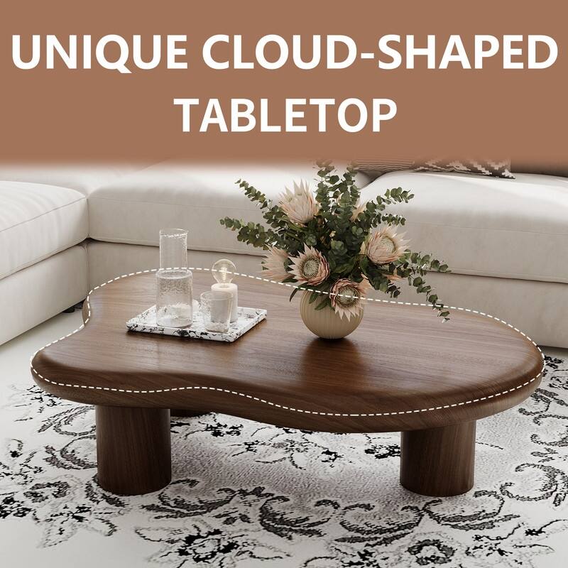 Babajide 48.4inch Cloud Shape Brown four leg Coffee Table, Solid Wood Coffee Table for Livingroom