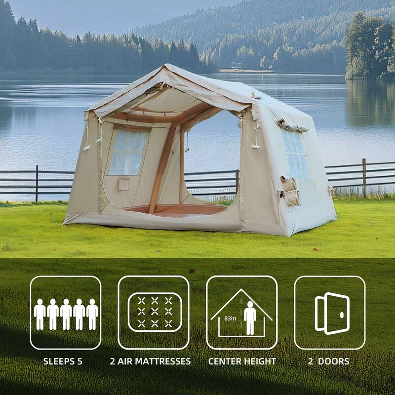8 m² Inflatable Tents for Camping with canopy, Blow Up Tent with Hand Pump, Easy Setup InflatableTent 4 Season Tent