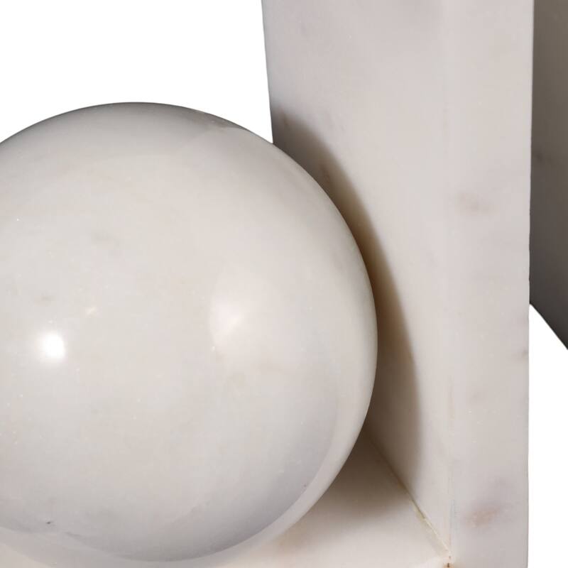 Stone Bookends Decorative L-Shaped with Geometric Sphere (Set of 2)