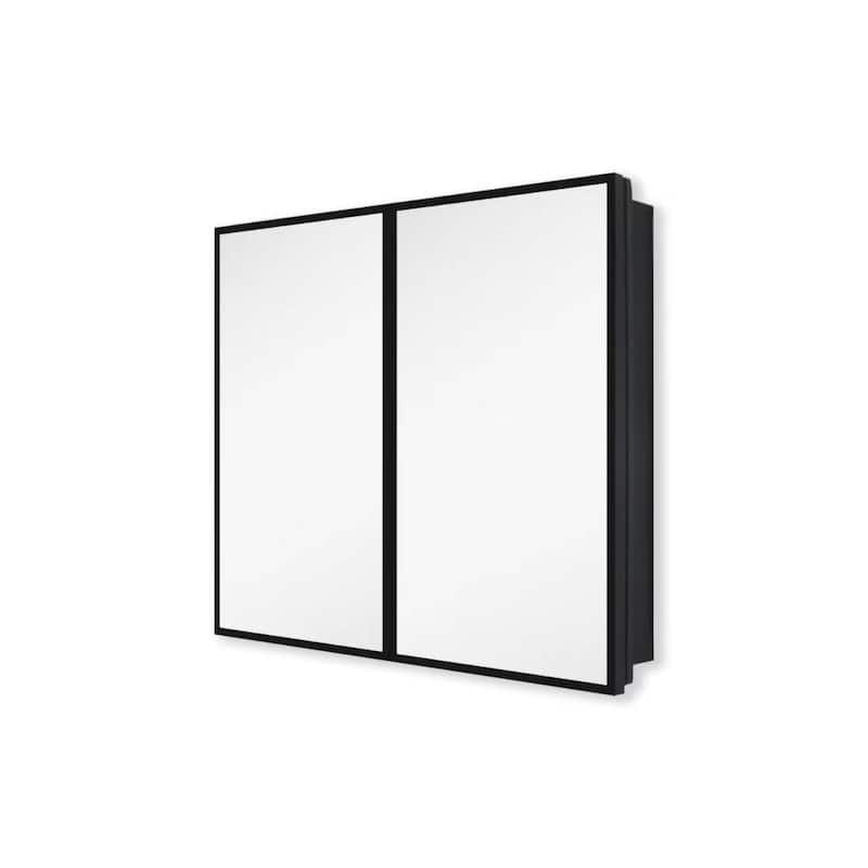 26x30 in Black Metal Framed Wall Mount or Recessed Bathroom Medicine Cabinet with Mirror