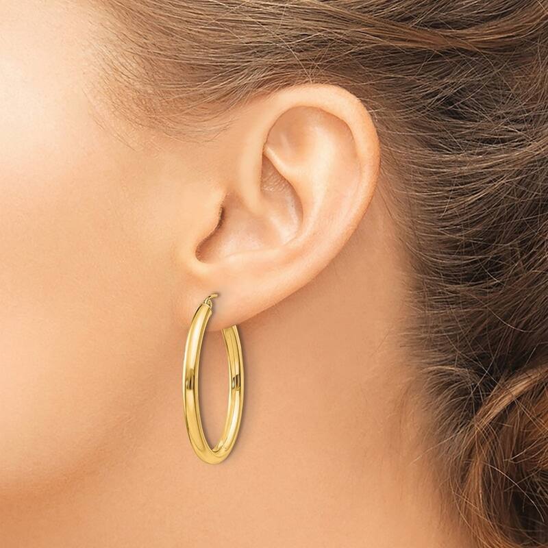 Curata 14k Yellow Gold Polished Oval Tube Hoop Earrings - 37.8x28.2mm