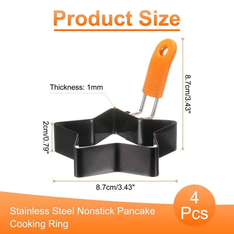 Star Egg Rings Nonstick Pancake Cooking Ring with Silicone Handle - Black - 4Pcs