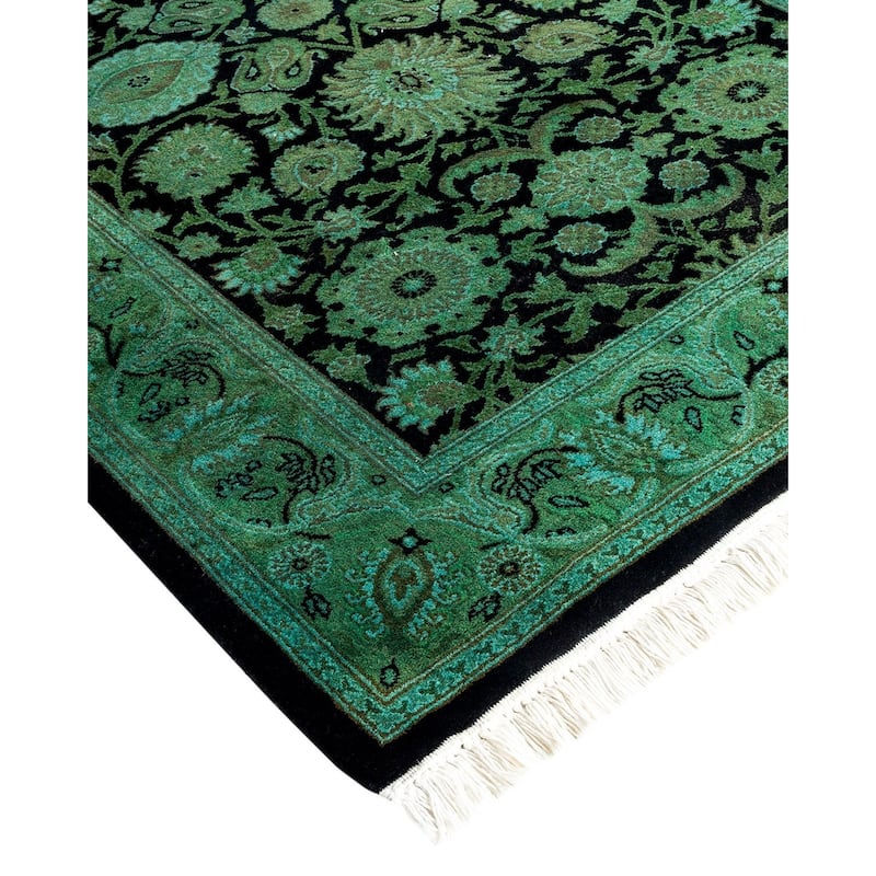 Overton Hand Knotted Wool Vintage Inspired Modern Contemporary Overdyed Black Runner Rug - 2' 7" x 17' 10"