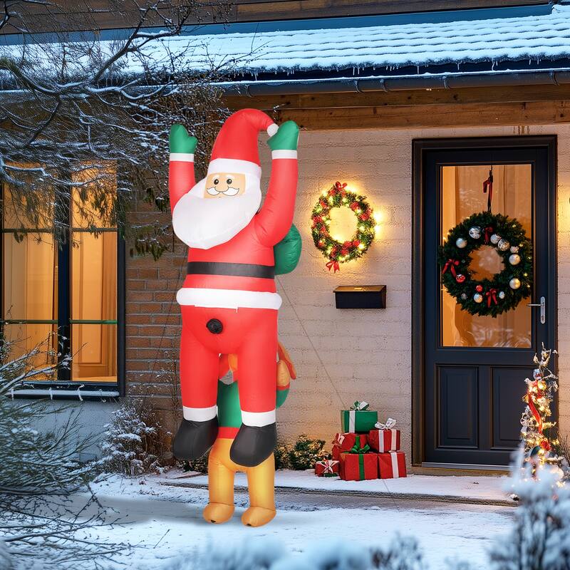Outsunny 7FT Hanging Christmas Inflatable Santa with Dog, Christmas Blow Up Decoration with Built-in LED Lights for Garden - red