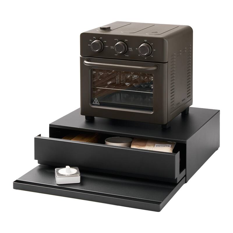 Yamazaki Home Countertop Drawer with Pull-Out Shelf, Steel, Holds 37 lbs - L 15.47 x W 17.72 x H 5.31 inches - Black