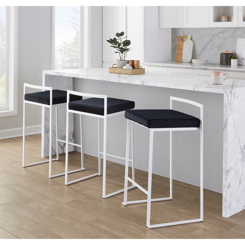 Porch & Den Forrest 26" White Fixed-Height Stackable Counter Stool (Set of 2)
