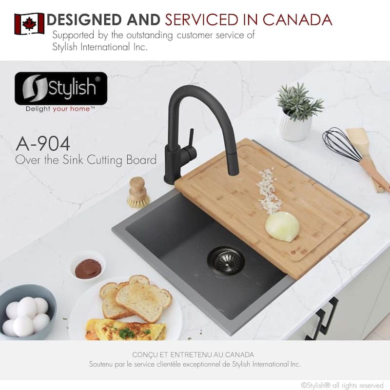 STYLISH 18 inch Over the Sink Bamboo Cutting Board A-904 - 18" x 12" x 1"
