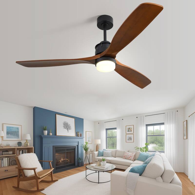 Large 60 Inch Ceiling Fan with Remote Control Farmhouse Wood Blade Ceiling Fans Indoor Outdoor - Integrated Light-type1