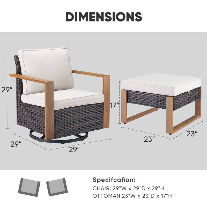 Outdoor Swivel Chair with Thick Cushion